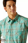 Ariat 10048496 Hudsyn Retro Fit Long Sleeve Snap Shirt in Blue Turquoise Front Detail View