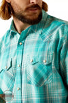 Ariat 10048498 Haddon Retro Fit Snap Shirt in Winter Aqua Detail View