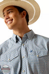 Ariat 10048501 Parks Classic Fit Long Sleeve Snap Shirt in Little Boy Blue Detail View