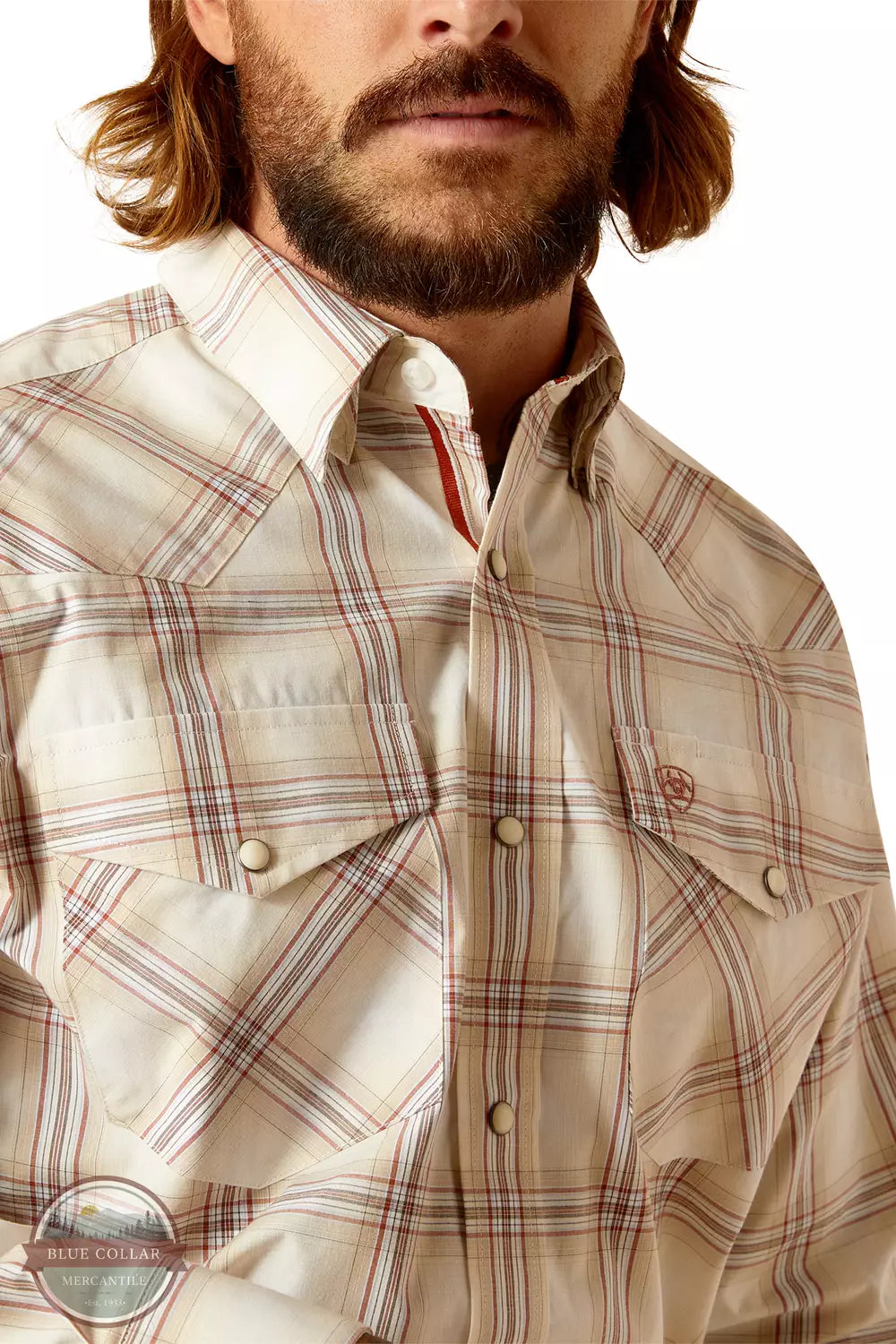 Ariat 10048502 Pro Series Prescott Classic Fit Long Sleeve Snap Shirt in Sandshell Detail View