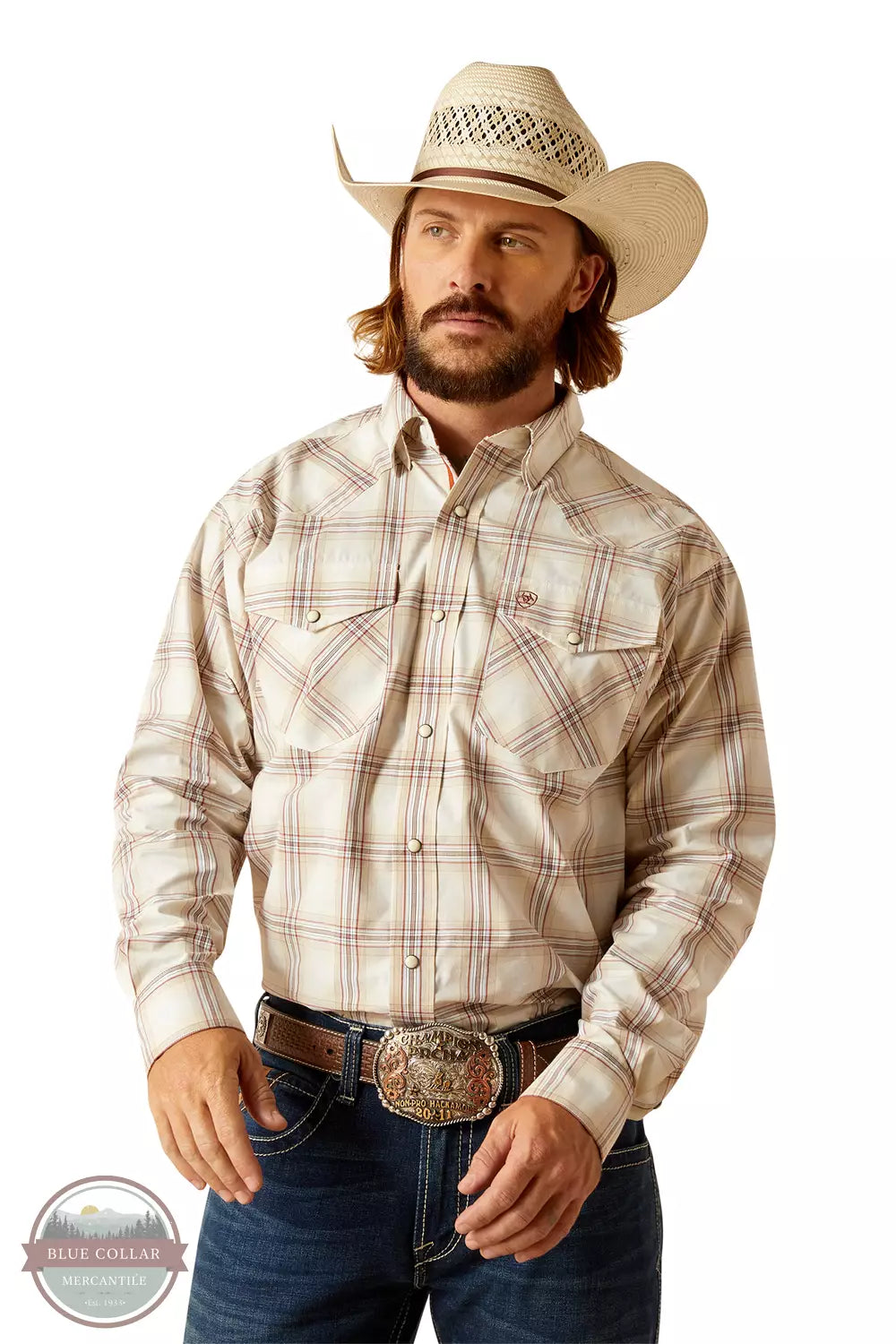 Ariat 10048502 Pro Series Prescott Classic Fit Long Sleeve Snap Shirt in Sandshell Front View