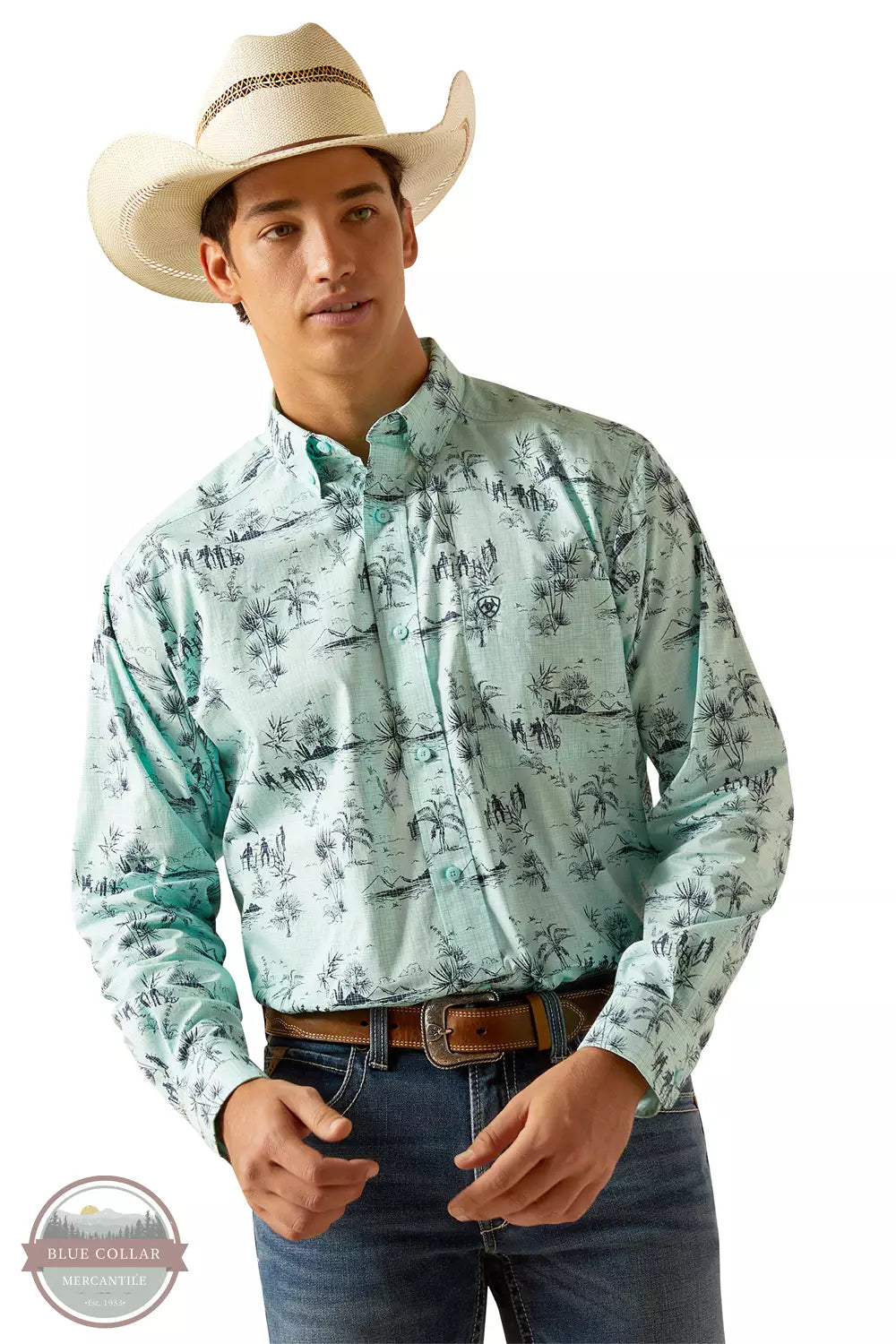Ariat 10048511 Paxtyn Classic Fit Long Sleeve Shirt in Blue Tint Front View