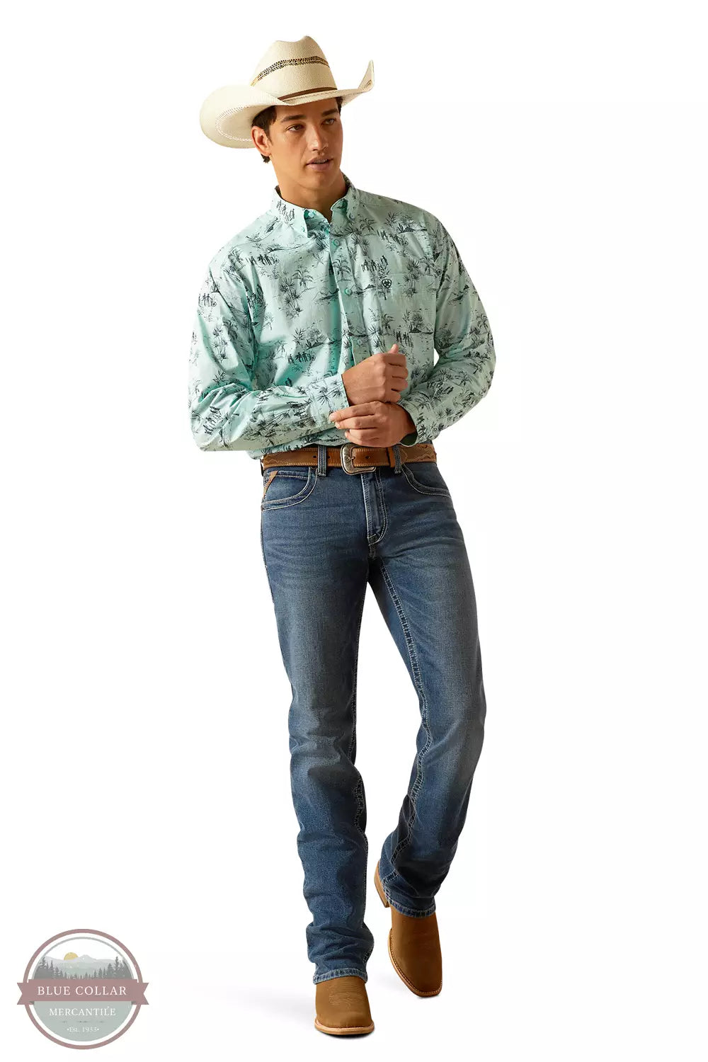 Ariat 10048511 Paxtyn Classic Fit Long Sleeve Shirt in Blue Tint Full View