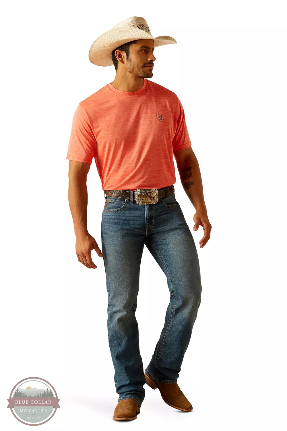 Ariat 10048536 Charger Ariat Shield T-Shirt in Hot Coral Full View