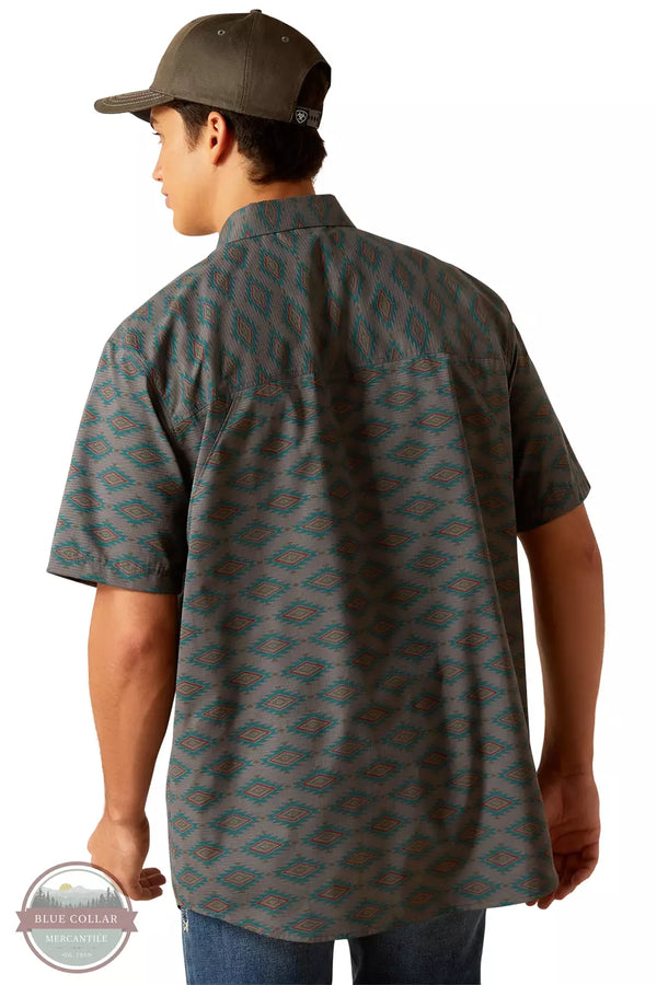 Ariat 10048568 360 Airflow Classic Fit Short Sleeve Shirt in a Gray & Teal Print Back View