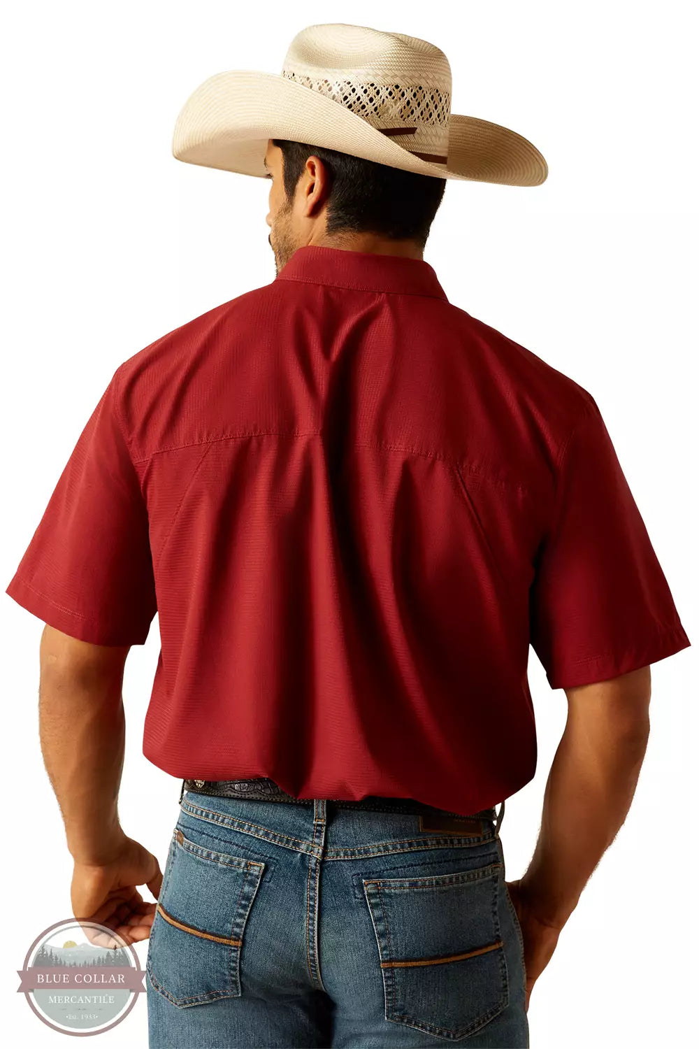 Ariat 10048569 360 Airflow Classic Fit Short Sleeve Shirt in Merlot Back View