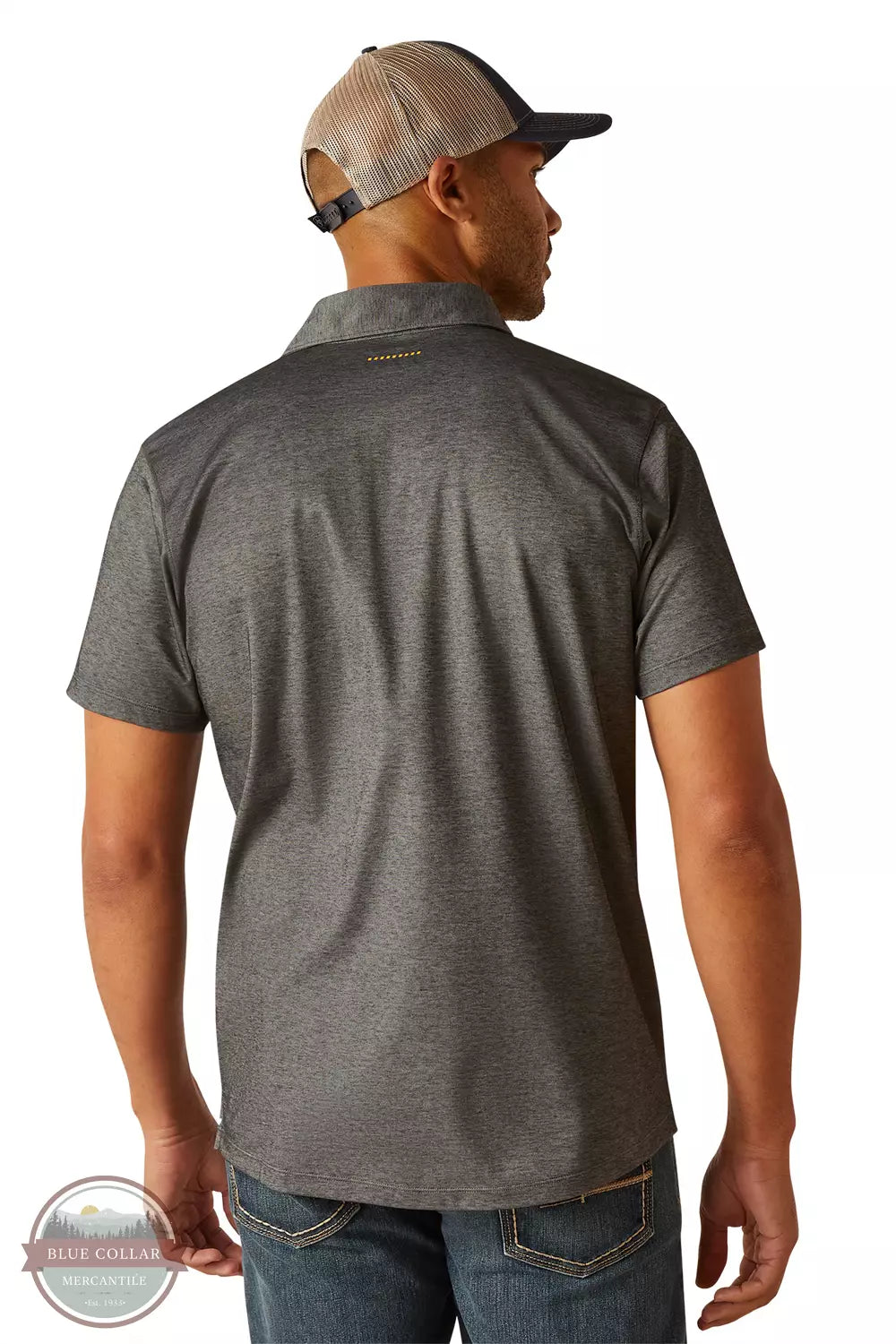 Ariat 10048617 Rebar Foreman Short Sleeve Polo Shirt in Charcoal Heather Back View