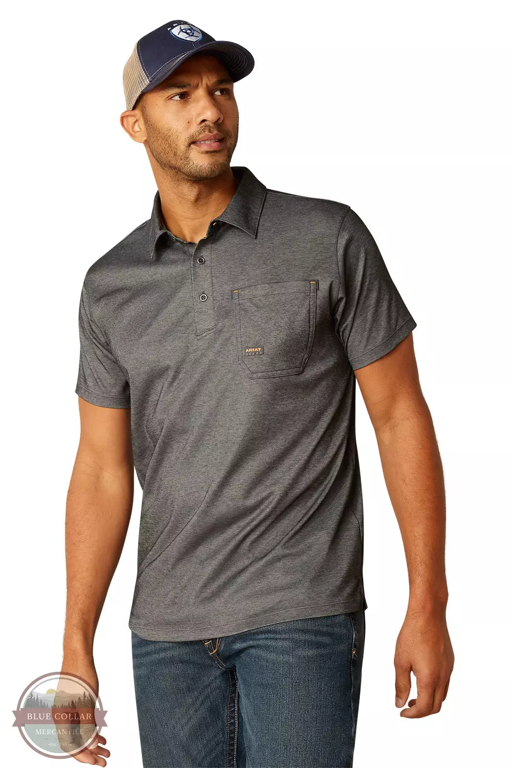 Ariat 10048617 Rebar Foreman Short Sleeve Polo Shirt in Charcoal Heather Front View