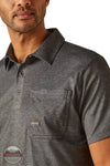 Ariat 10048617 Rebar Foreman Short Sleeve Polo Shirt in Charcoal Heather Front Detail View