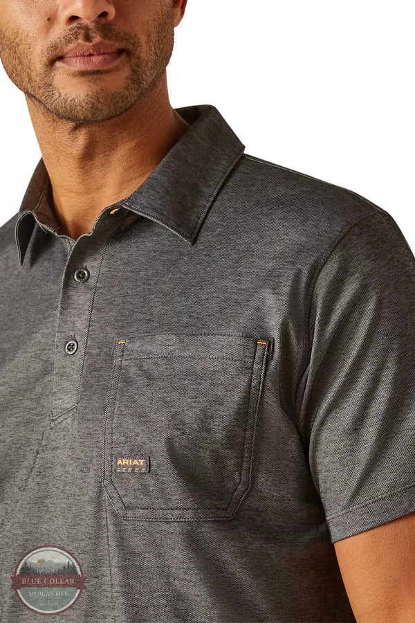 Ariat 10048617 Rebar Foreman Short Sleeve Polo Shirt in Charcoal Heather Front Detail View