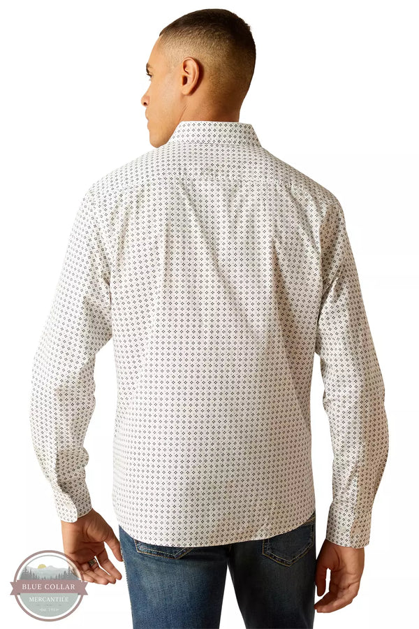 Ariat 10048631 Major Stretch Modern Fit Long Sleeve Shirt in a White Diamond Print Back View