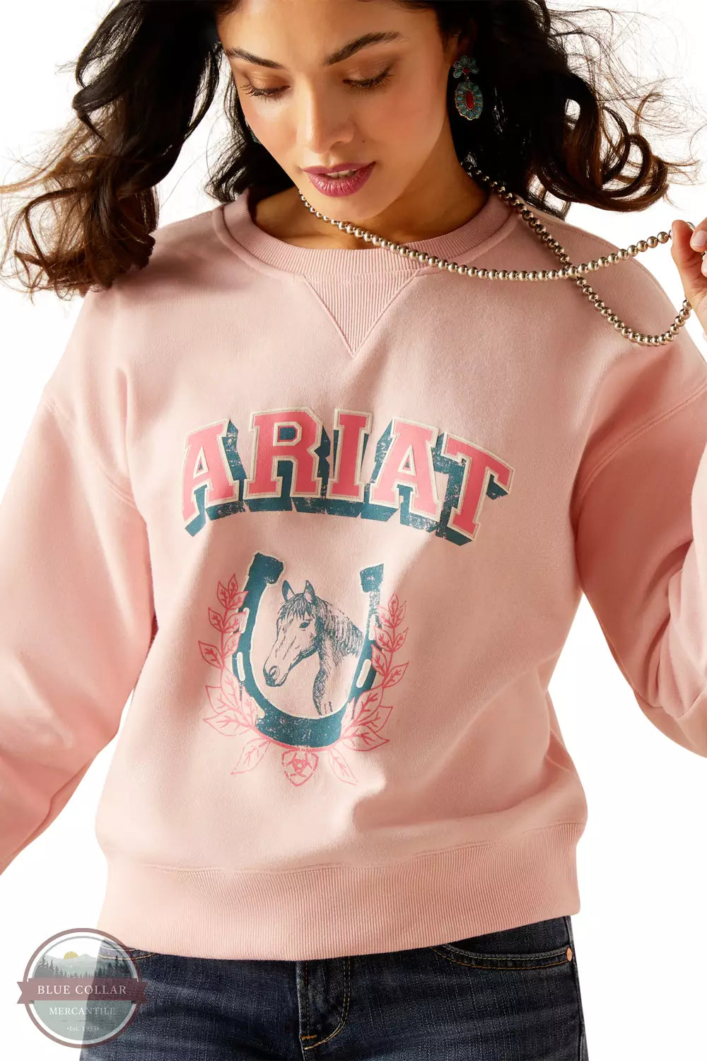 Ariat 10048638 College Sweatshirt in Blushing Rose Detail View