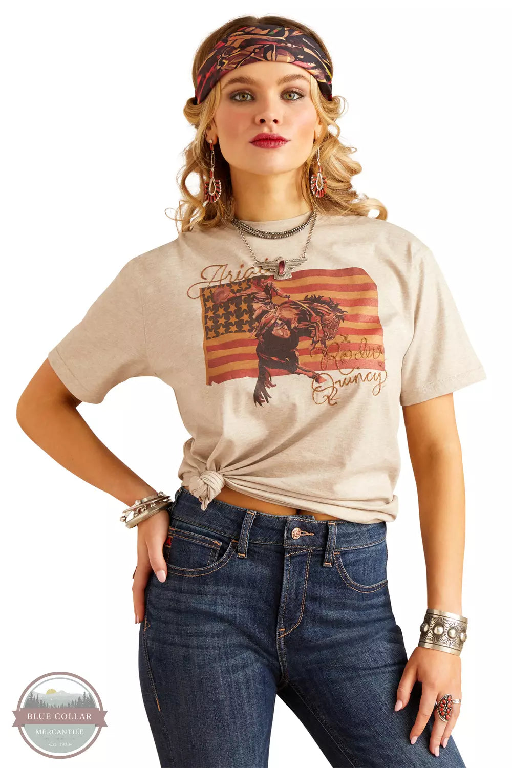 Ariat 10048669 Rodeo Quincy Flag T-Shirt in Gold Front View