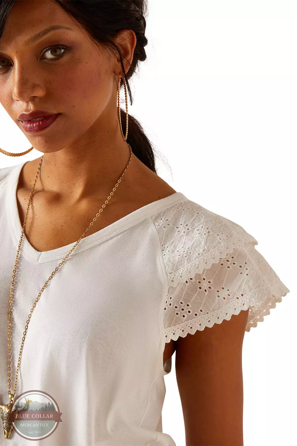 Ariat 10048693 Heather Cap Sleeve Top in White Detail View