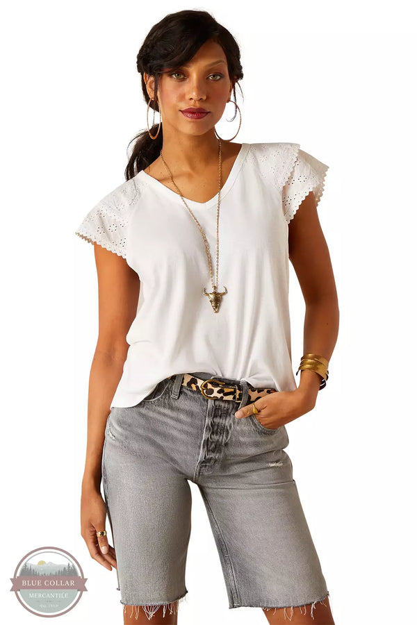 Ariat 10048693 Heather Cap Sleeve Top in White Front View