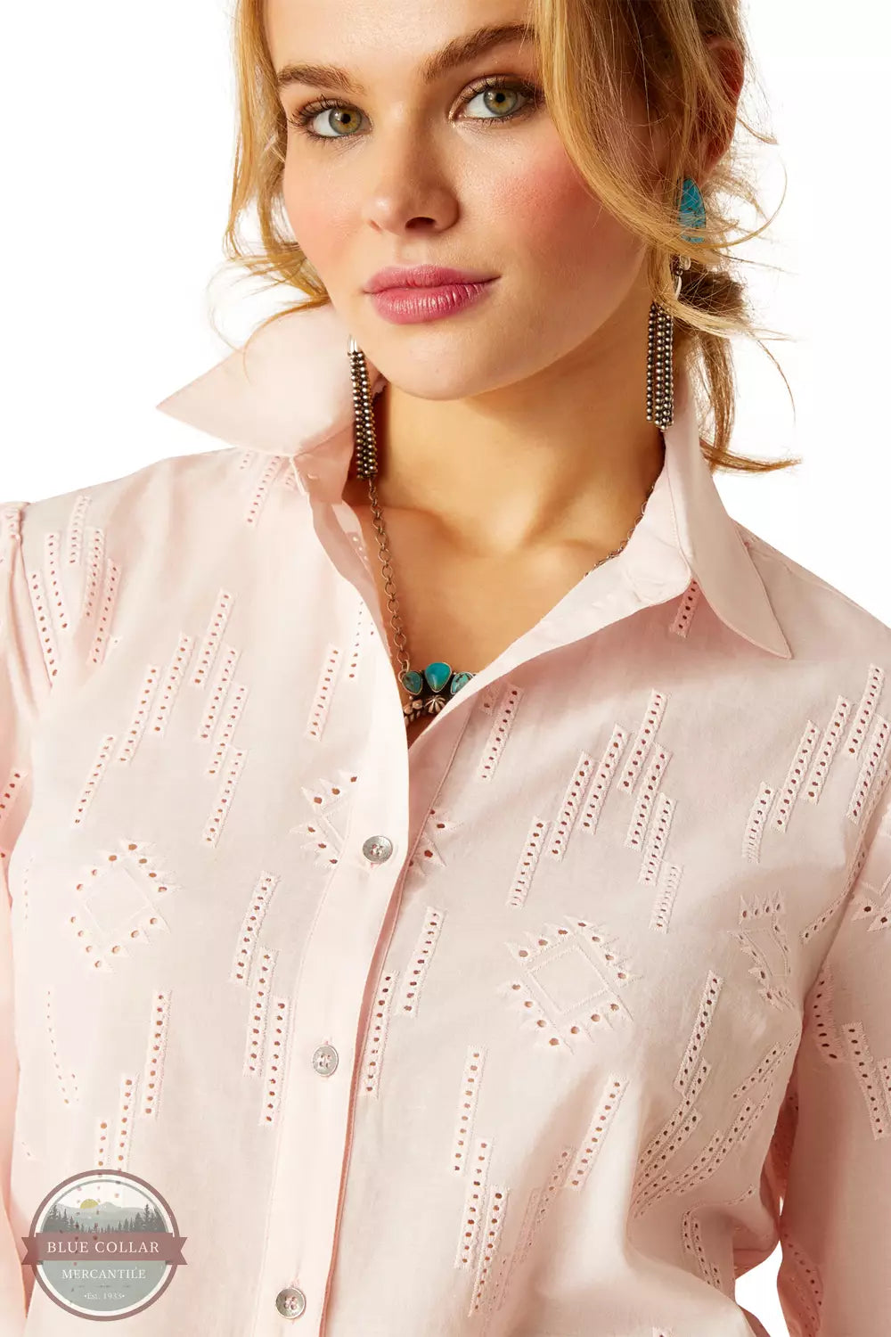 Ariat 10048698 Romantic Long Sleeve Shirt in Icy Pink Detail View