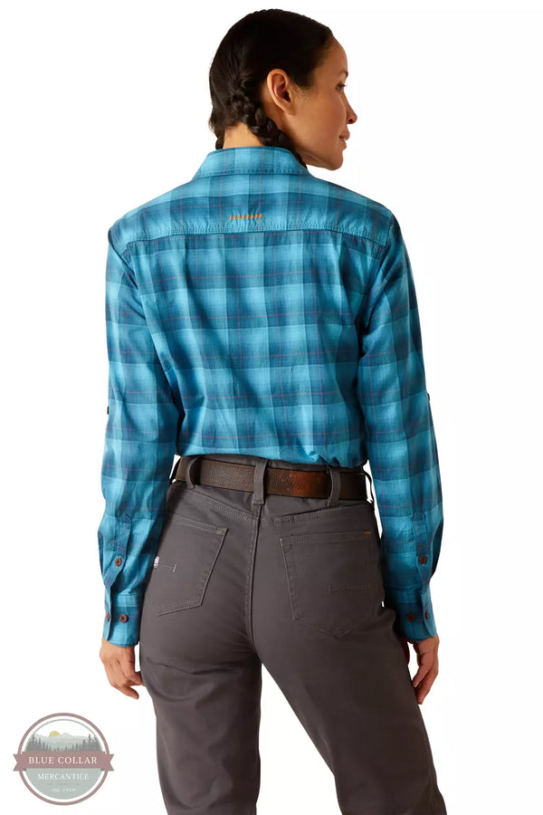Ariat 10048715 Rebar Made Tough DuraStretch Work Shirt in Prominent Blue Plaid Back View