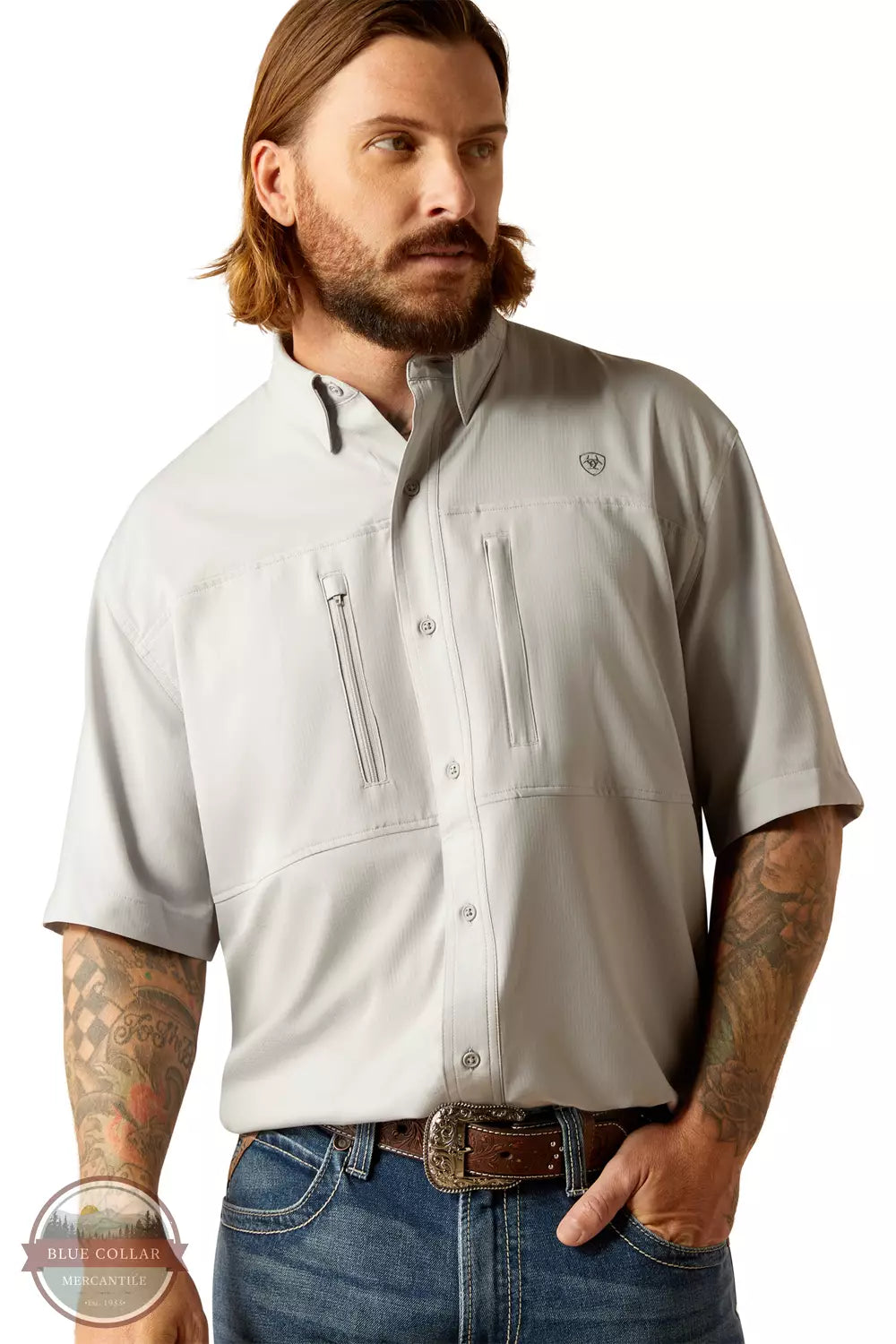 Ariat 10048846 VentTEK Classic Fit Shirt in Silver Lining Front View