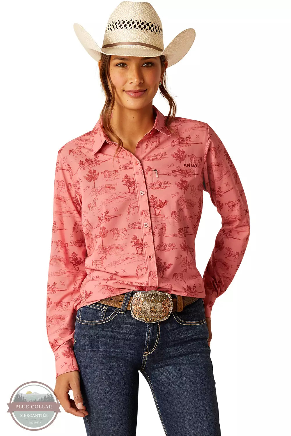 Ariat 10048862 VentTEK Stretch Shirt in Faded Rose Toile Front View