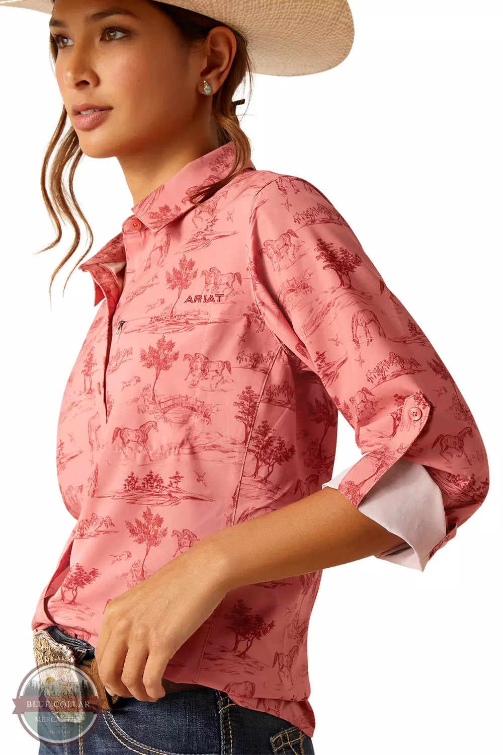 Ariat 10048862 VentTEK Stretch Shirt in Faded Rose Toile Side View