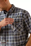 Ariat 10048891 Rebar Made Tough DuraStretch Work Shirt in Blue Indigo Heather Front Detail View