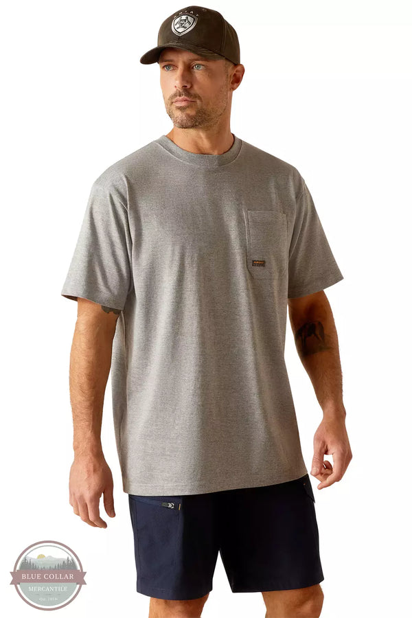 Ariat 10048983 Rebar Cotton Strong Burning Rubber Work T-Shirt in Heather Grey Front View