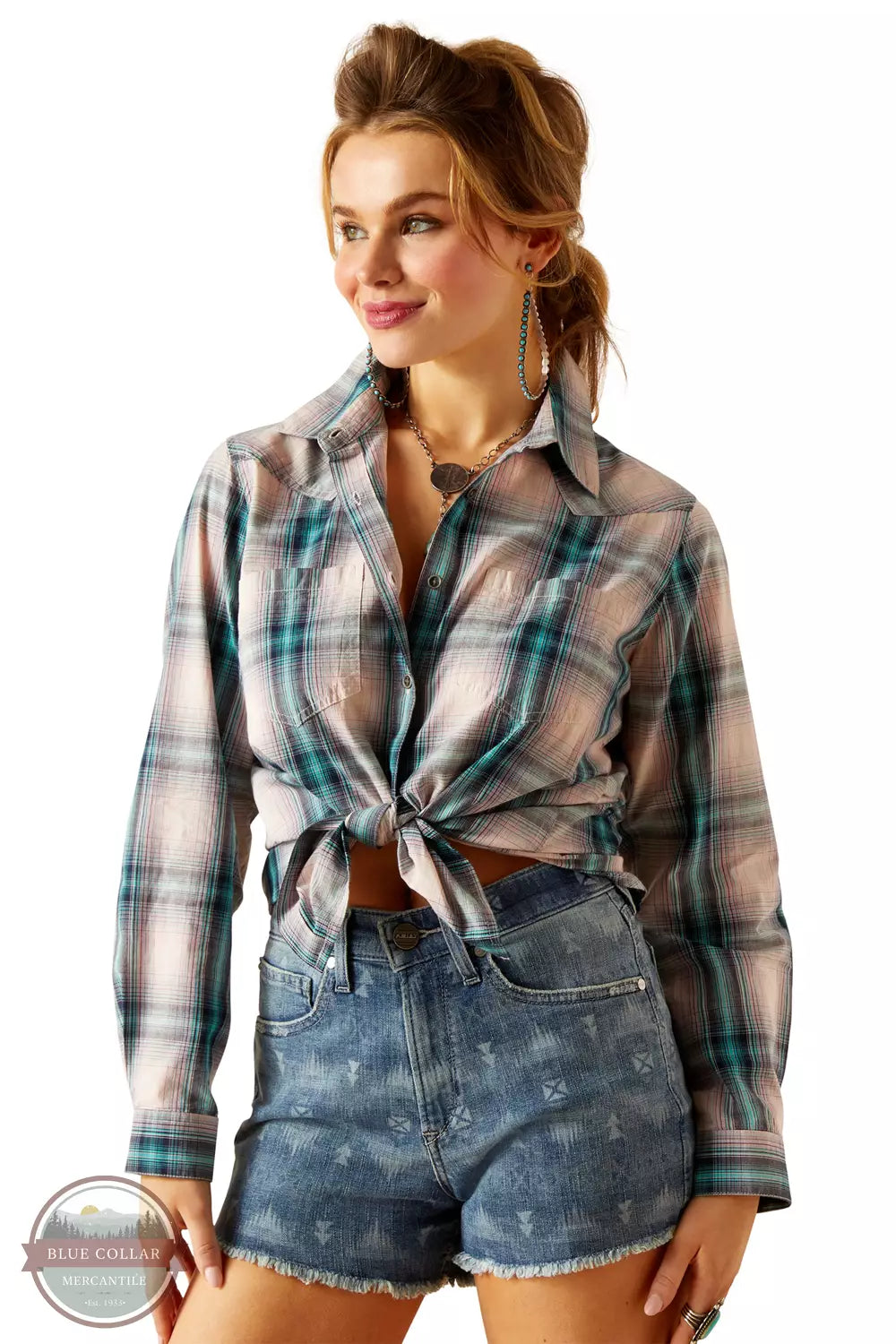 Ariat 10048992 Billie Jean Long Sleeve Shirt in Tomboy Plaid Front View