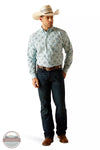 Ariat 10050533 Team Emmett Classic Fit Long Sleeve Shirt in a White & Turquoise Print Full View