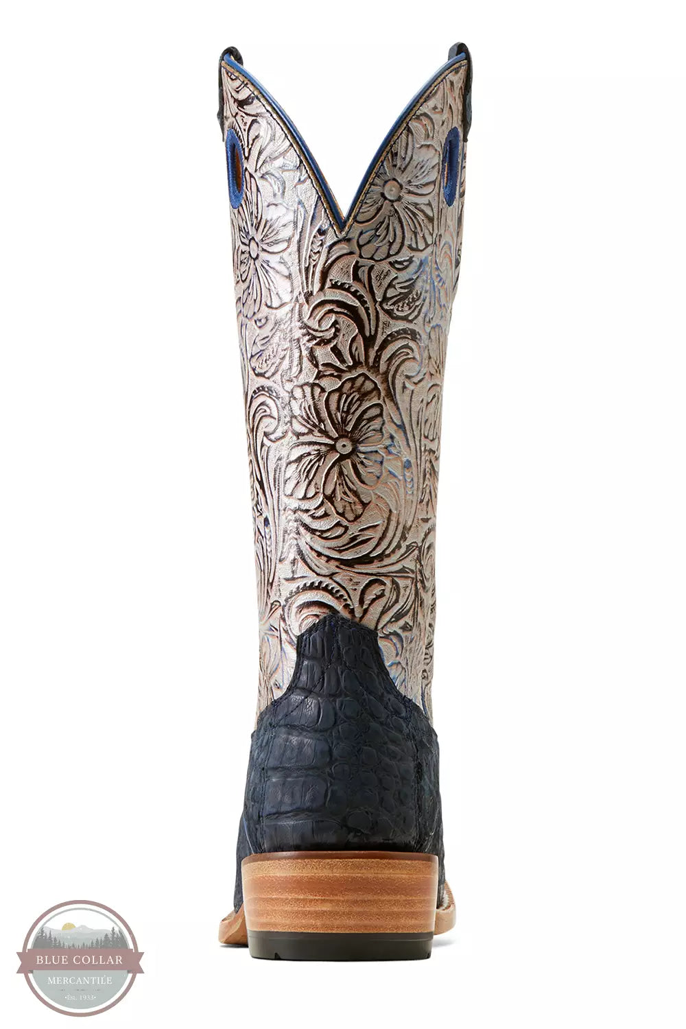 Ariat 10050966 Futurity Boon Tooled Western Boot in Navy Sueded Caiman Belly Heel View