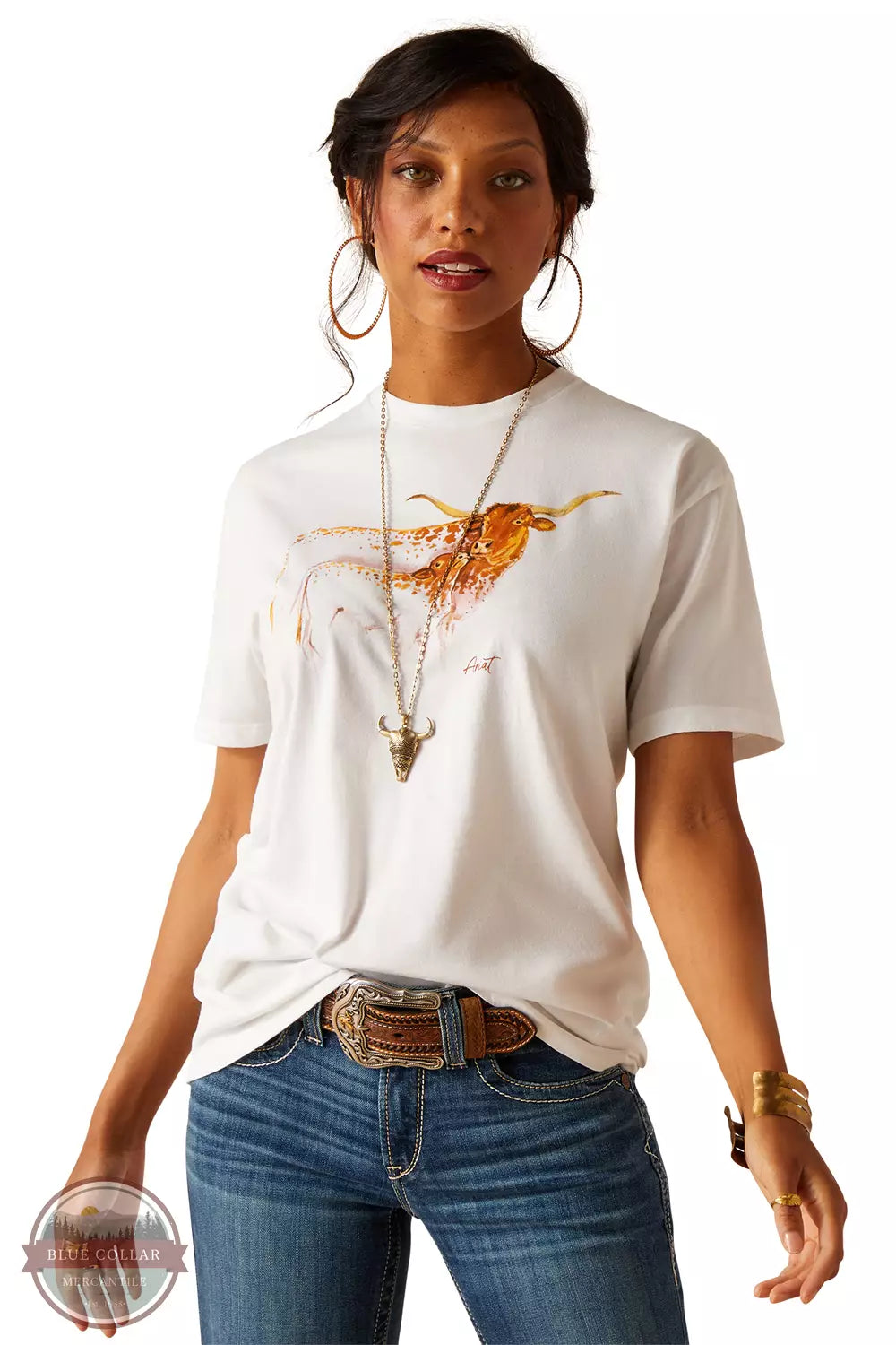 Ariat 10051435 Maternal Cow T-Shirt in White Front View