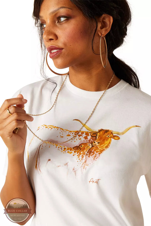 Ariat 10051435 Maternal Cow T-Shirt in White Front Detail View