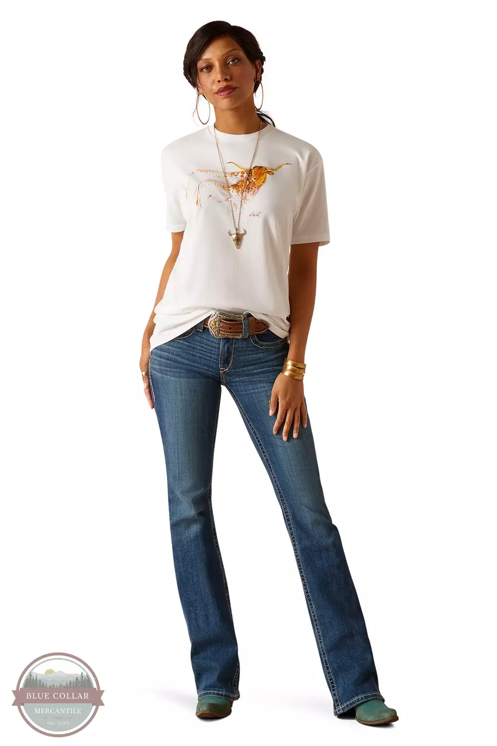 Ariat 10051435 Maternal Cow T-Shirt in White Full View