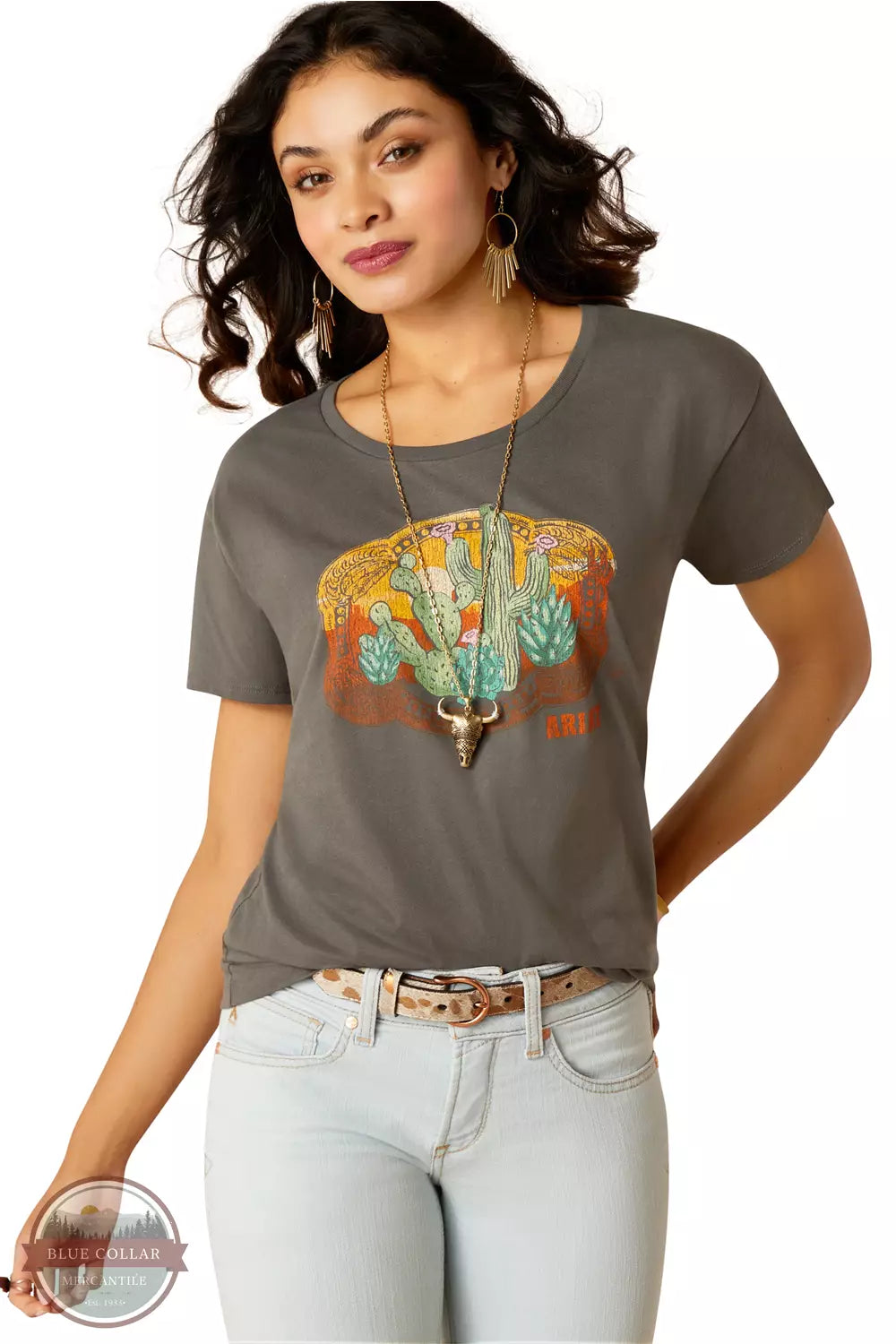 Ariat 10051440 Buckle Up T-Shirt in Graphite Front View