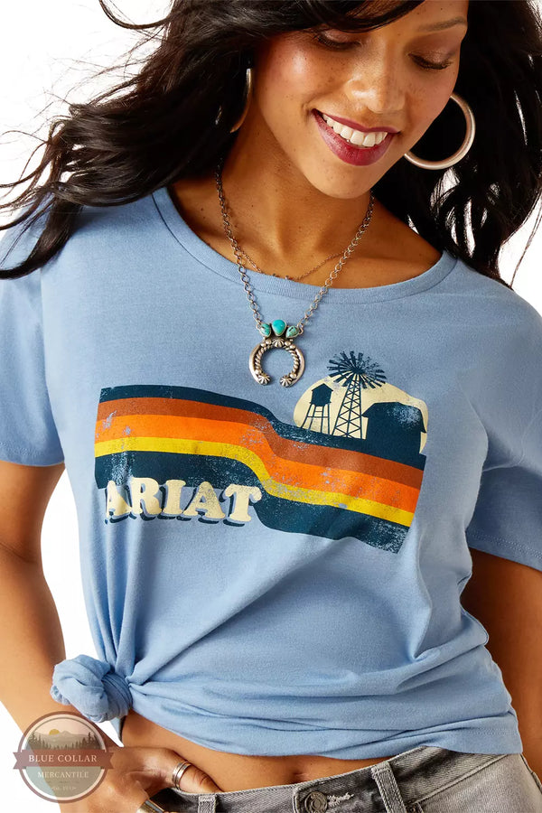 Ariat 10051442 Acres T-Shirt in Light Blue Heather Front Detail View
