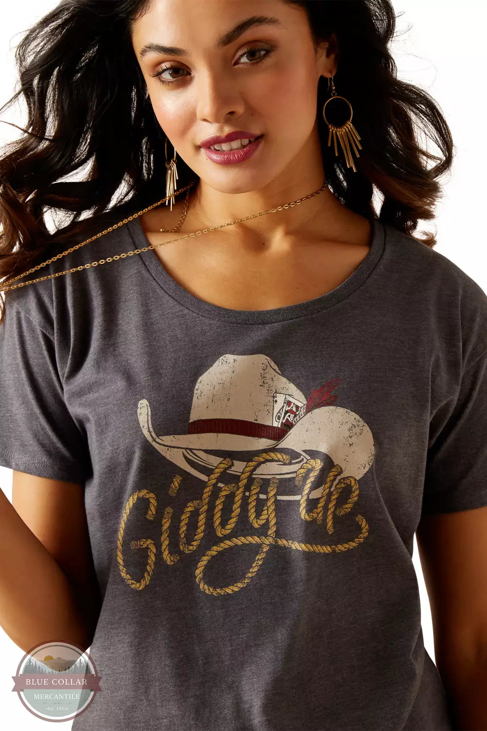 Ariat 10051444 Cowboy Hat T-Shirt in Titanium Front Detail View