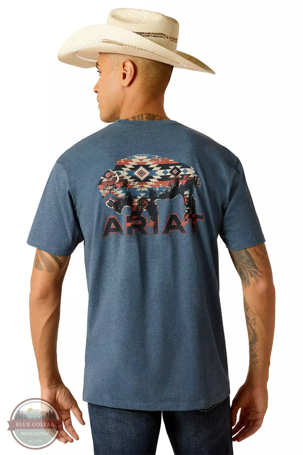 Ariat 10051457 Southwestern Bison T-Shirt in Sailor Blue Heather Back View