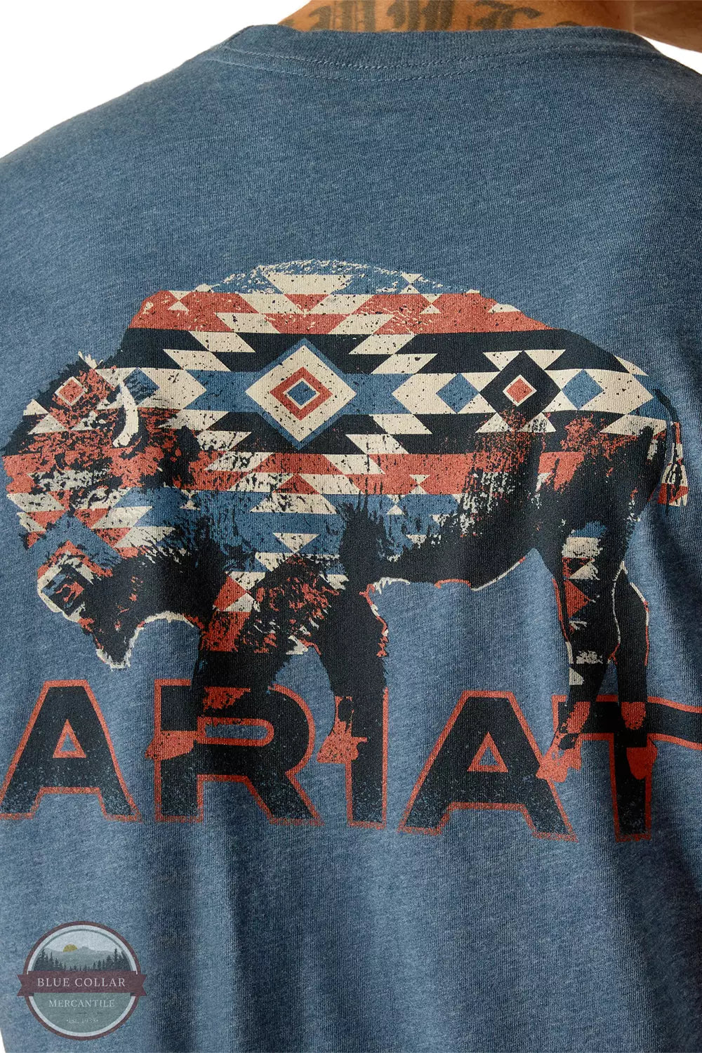 Ariat 10051457 Southwestern Bison T-Shirt in Sailor Blue Heather Detail View