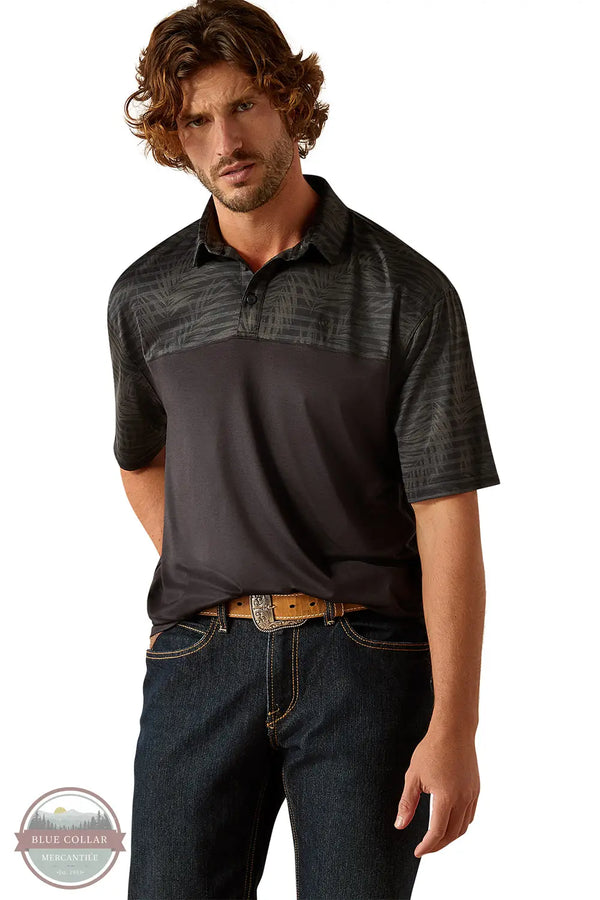 Ariat 10055071 Charger 2.0 Color Block Short Sleeve Polo Shirt in Black, front