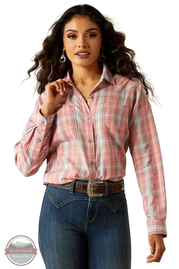 Ariat 10055210 REAL Billie Jean Plaid Long Sleeve Shirt in Pink/Blue, front