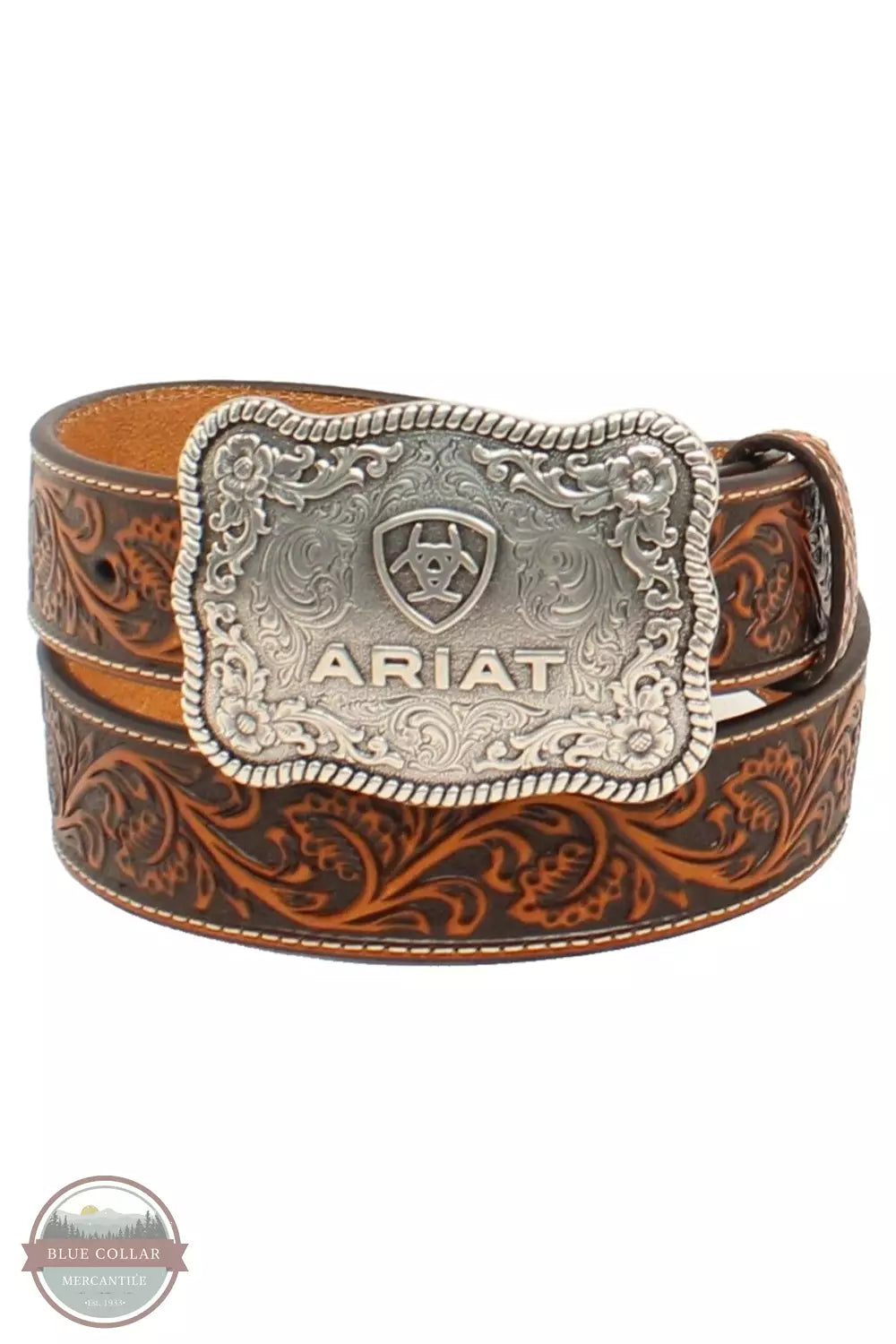 Ariat A1020467 Embossed Leather Belt with Buckle Front View