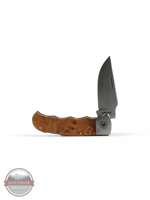 Ariat A710011002-M Medium Folding Pocket Knife with Smooth Brown Wood Handle Profile View
