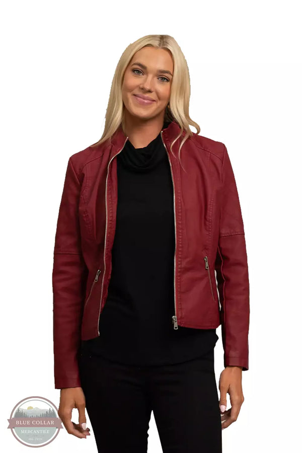 Baccini MZ64134 Quilted Design Vegan Leather Jacket in Biking Red Front View
