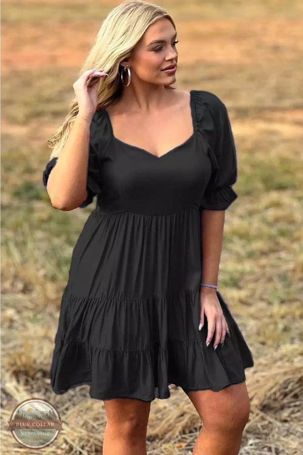 Beyond Words RND158 Ruffle Sleeve Tiered Dress Black Front View