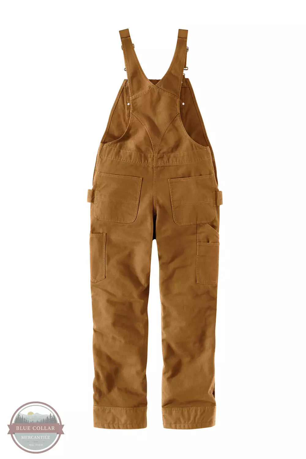 Carhartt 104049-BRN Relaxed Fit Washed Duck Insulated Bib Overalls in Carhartt Brown Back View