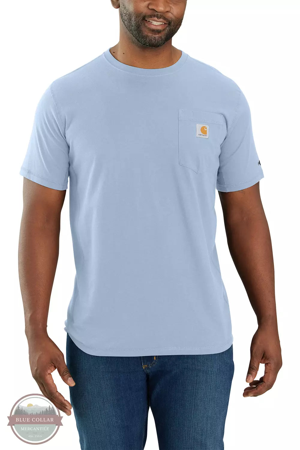 Carhartt 104616 Force® Relaxed Fit Midweight Short-Sleeve Pocket T-Shirt Fog Blue Front View