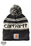 Carhartt 105168 Knit Pom-Pom Cuffed Logo Beanie Black / Winter White Marl Front View
