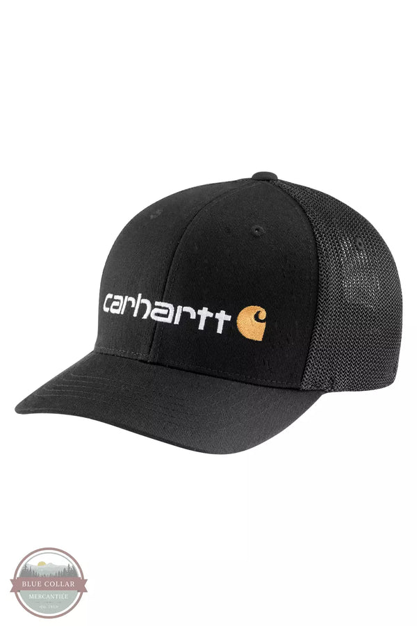 Carhartt 105353 Rugged Flex Fitted Canvas Mesh-Back Logo Graphic Cap Black Front View