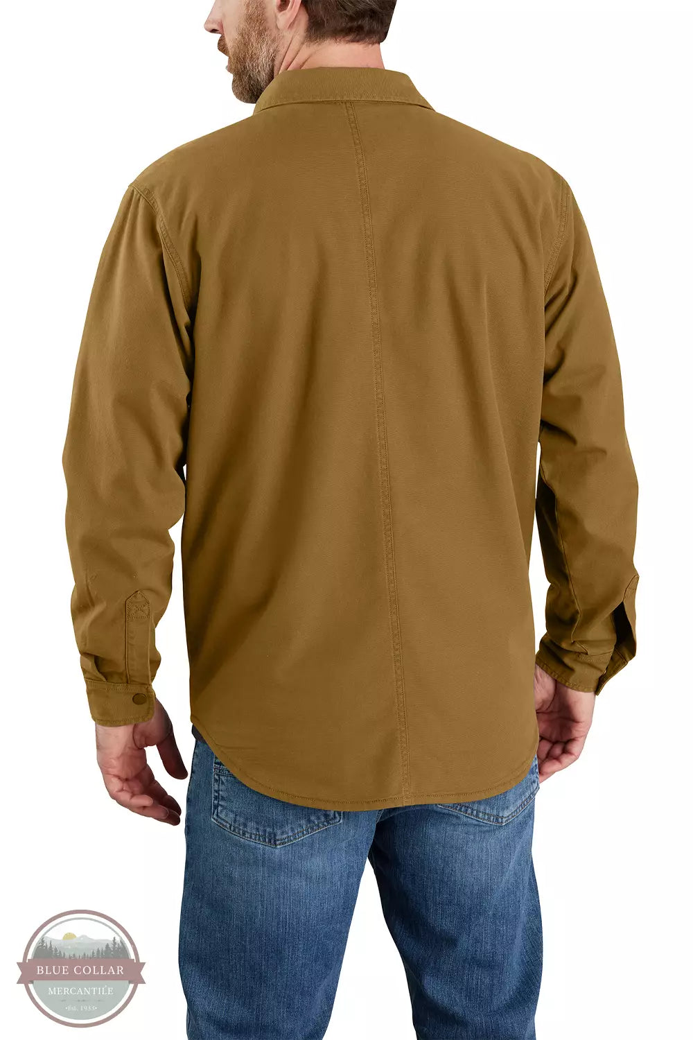 Carhartt 105419 Rugged Flex® Relaxed Fit Canvas Fleece Lined Shirt Jac in B33, back view