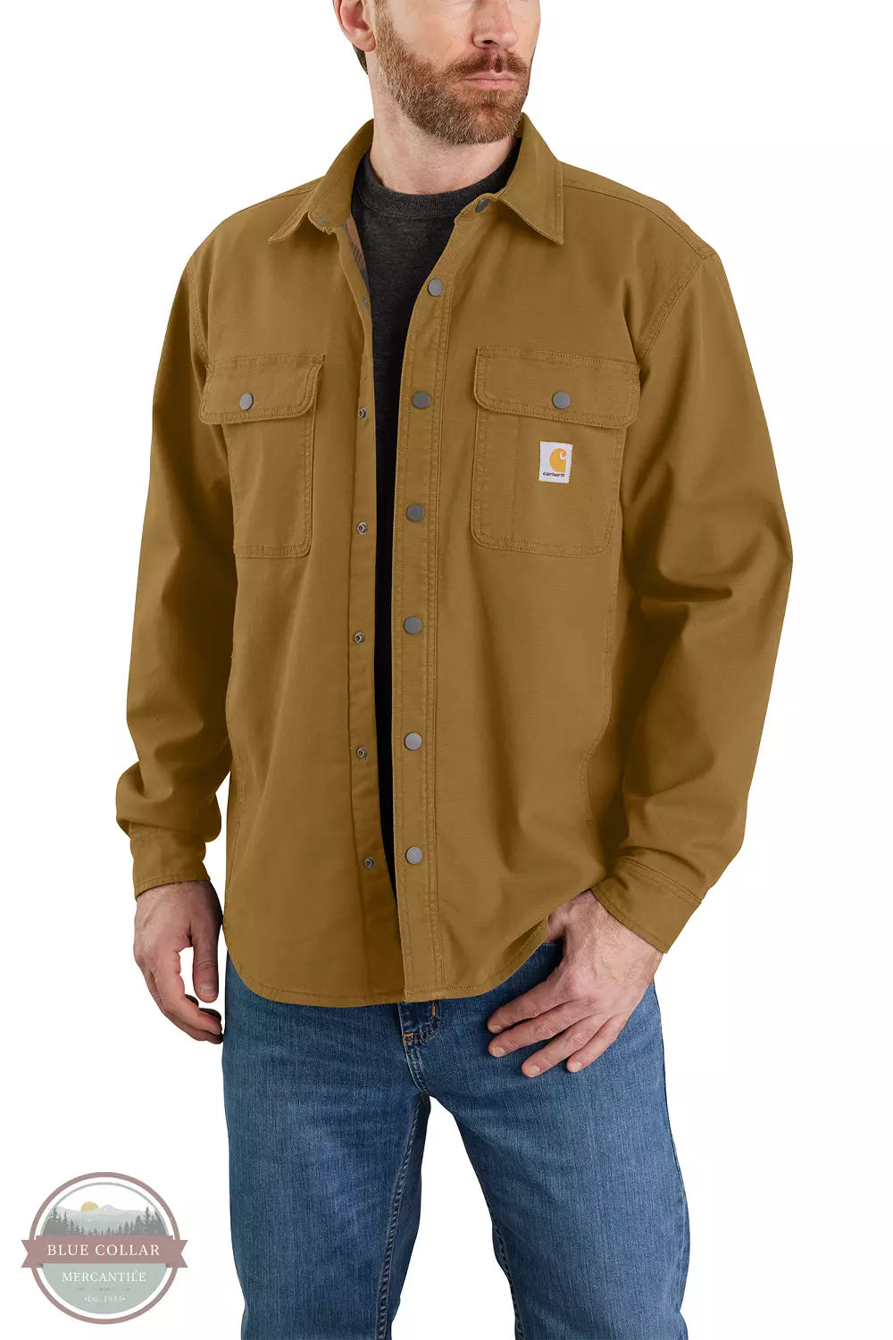 Carhartt 105419 Rugged Flex® Relaxed Fit Canvas Fleece Lined Shirt Jac in B33, front view