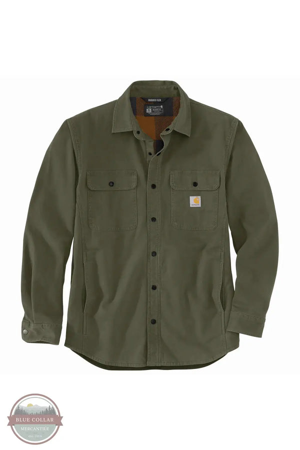 Carhartt 105419 Rugged Flex® Relaxed Fit Canvas Fleece Lined Shirt Jac in G72, front flat